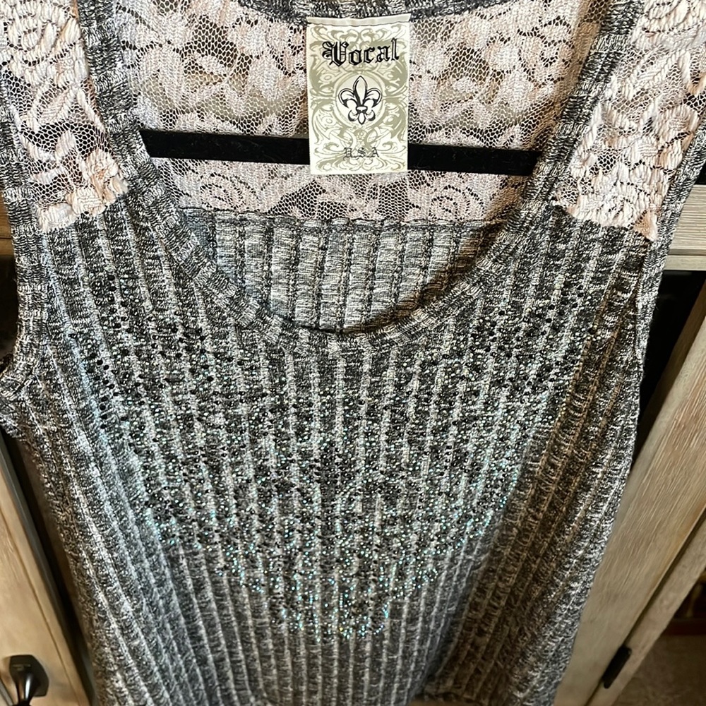 VICAL rhinestone and rose lace tank